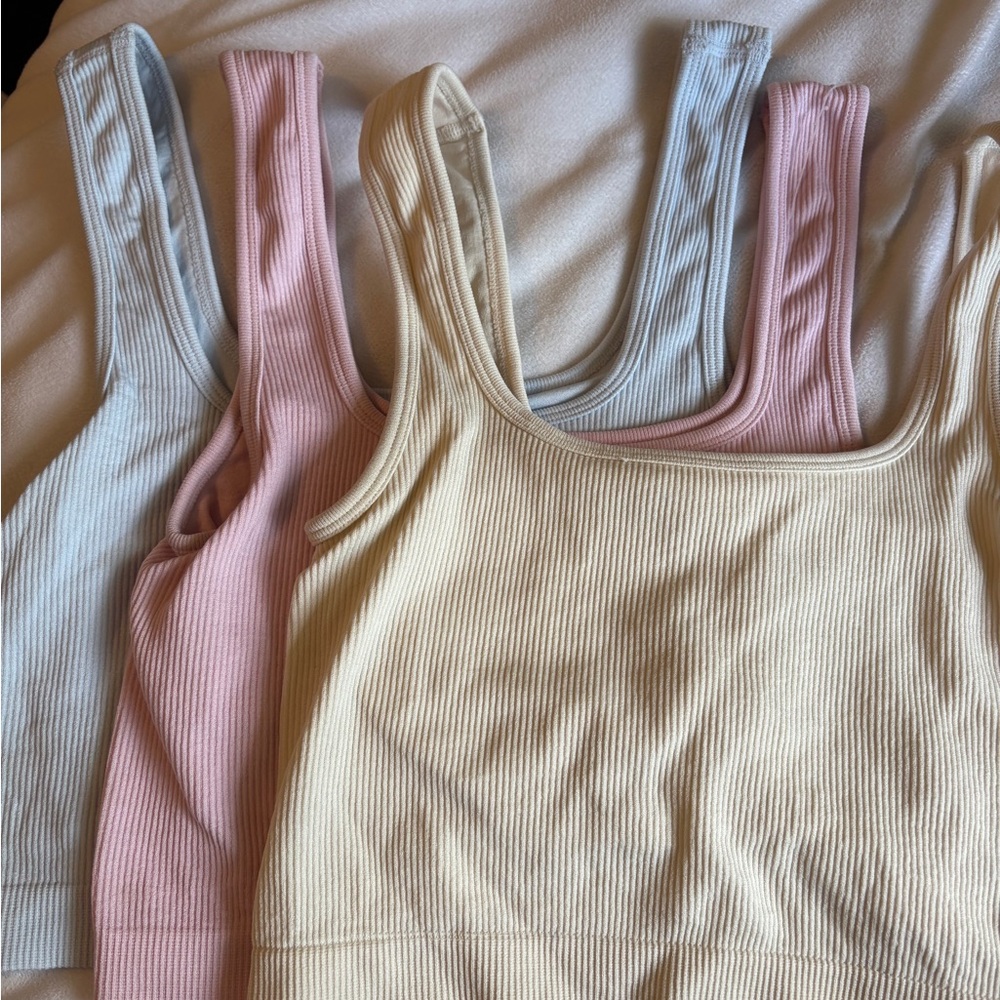 Primark Ribbed Tank Tops in Cream, Pink, and Gray